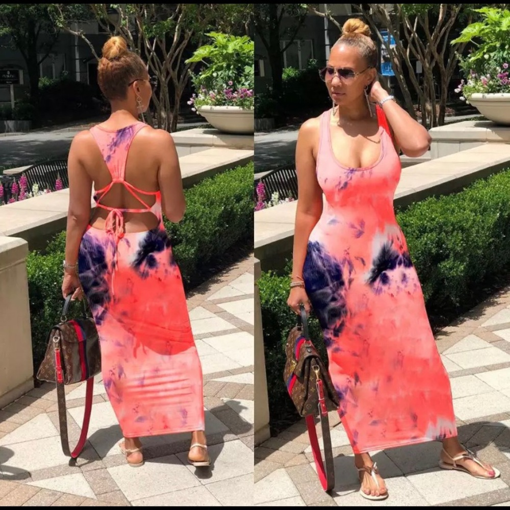 Tye Dye Back Out Sexy Summer Maxi/Party Dress